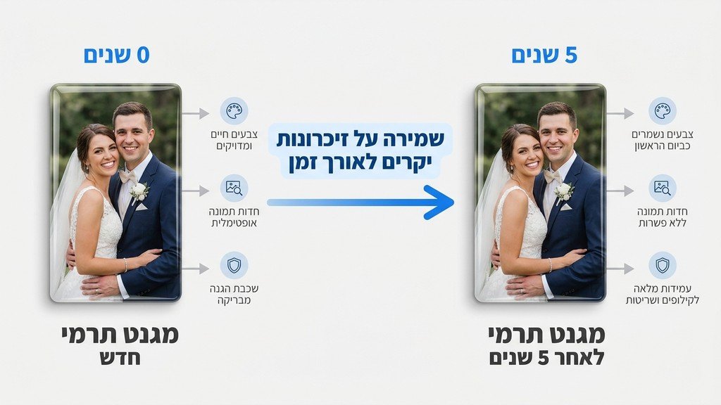 נוצר על ידי מודל בינה מלאכותית Gemini Pro מגנט תרמי איכותי לחתונה מוצמד למקרר