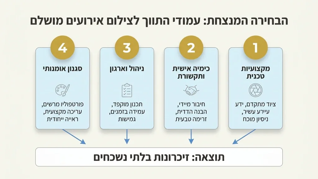 צלם מקצועי מחייך ומצלם אורחים ברחבת הריקודים