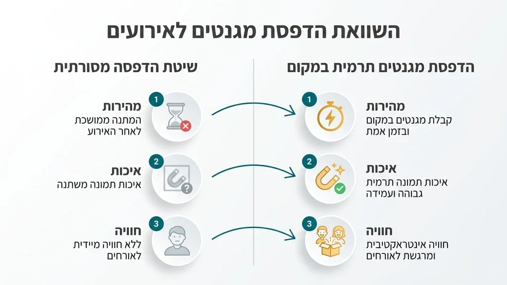 נוצר על ידי מודל בינה מלאכותית Gemini Pro הדפסת מגנטים איכותיים לאירועים