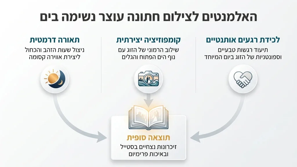 זוג בצילומי טראש דה דרס בחוף הים לקראת שקיעה